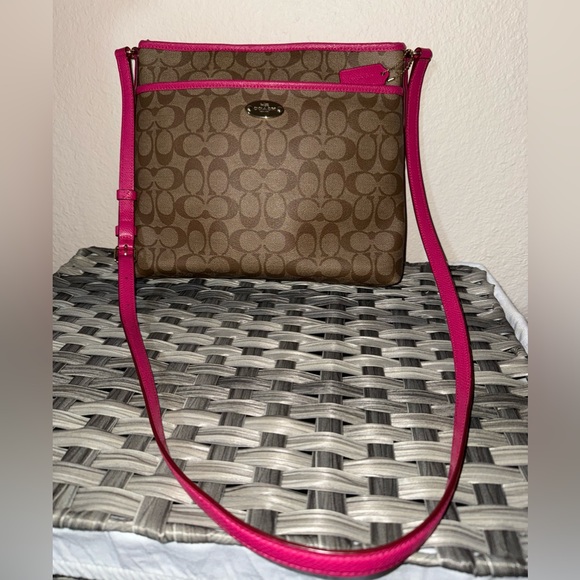 Coach Handbags - Coach Signature File Crossbody Bag in Brown & Pink F34938